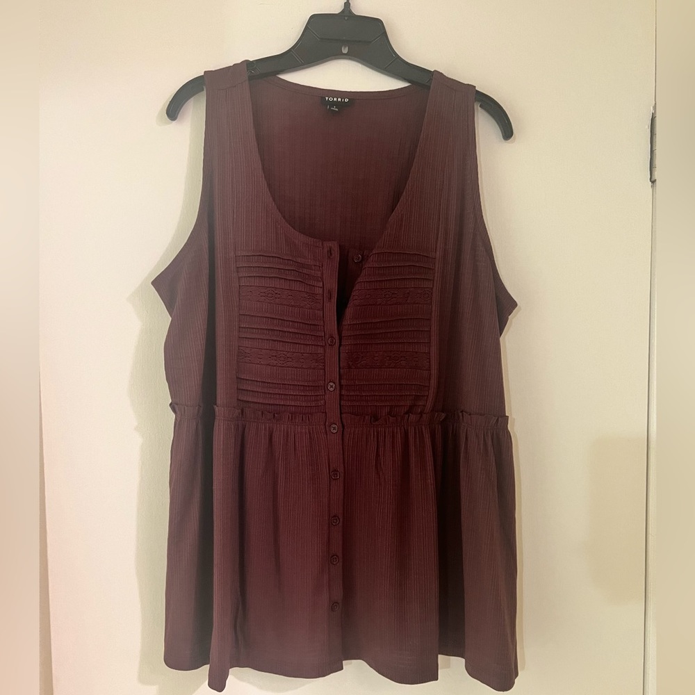 Torrid Plum Sleeveless Babydoll Button Front Top Size 1X